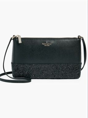 kate spade black leather and glitter crossbody bag